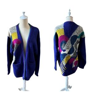 CERVELLE Vintage Retro 80’s Royal Blue Cardigan Sweater